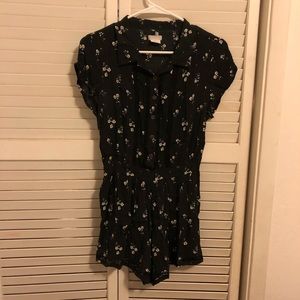 Urban Outfitters Black Floral Collared Romper
